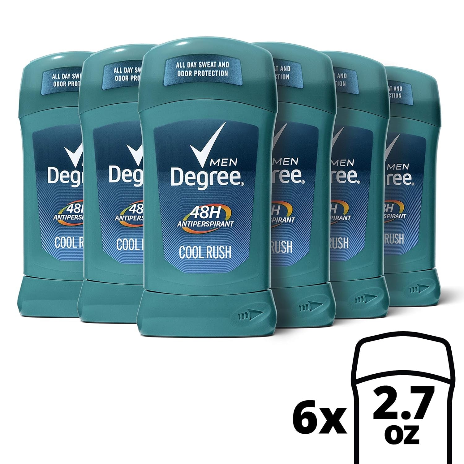 Degree Men Antiperspirant Deodorant Stick Cool Rush 48 Hour Protection 2.7 Oz (Pack of 6)
